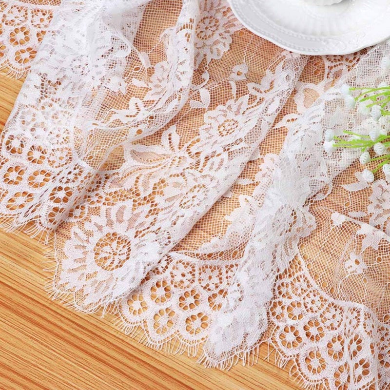 B.Cool B-COOL 10 Pack Lace Table Runner White Fall Table Runners Wedding Table Decorations 14 x 120 Inch Vintage Sheer Lace Fabric Rustic Farmhouse Thanksgiving Party Decor - Image 2
